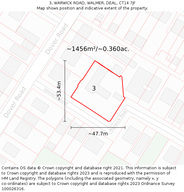 3, WARWICK ROAD, WALMER, DEAL, CT14 7JF: Plot and title map