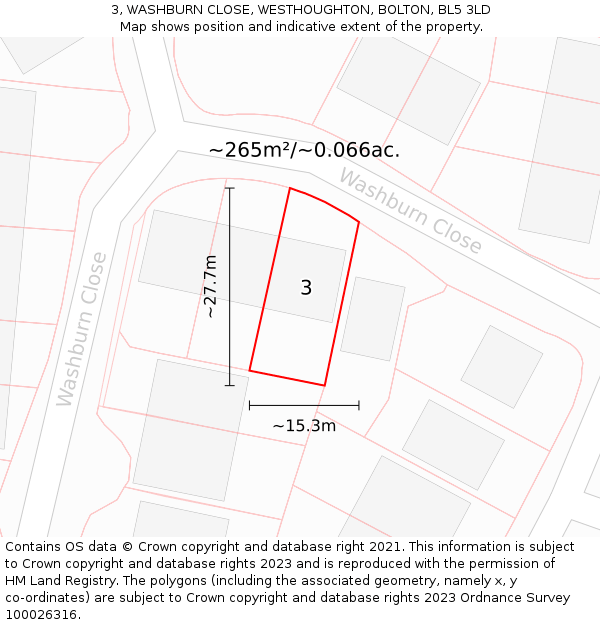 3, WASHBURN CLOSE, WESTHOUGHTON, BOLTON, BL5 3LD: Plot and title map