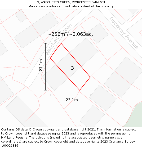 3, WATCHETTS GREEN, WORCESTER, WR4 0RT: Plot and title map