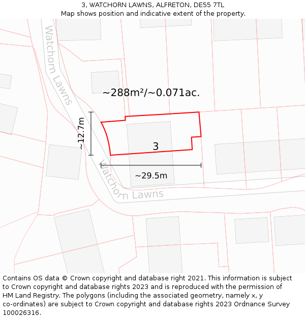 3, WATCHORN LAWNS, ALFRETON, DE55 7TL: Plot and title map