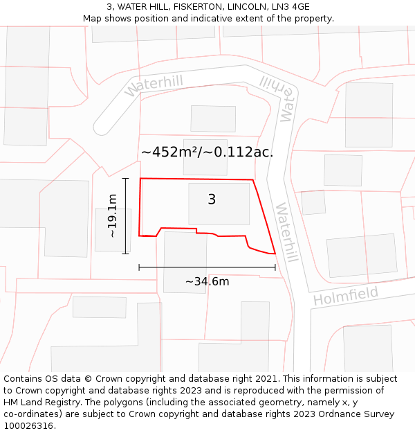 3, WATER HILL, FISKERTON, LINCOLN, LN3 4GE: Plot and title map