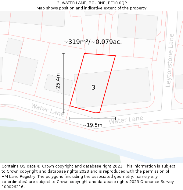 3, WATER LANE, BOURNE, PE10 0QP: Plot and title map