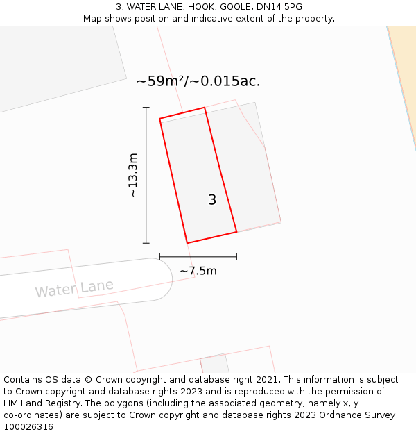 3, WATER LANE, HOOK, GOOLE, DN14 5PG: Plot and title map