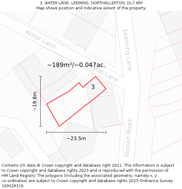 3, WATER LANE, LEEMING, NORTHALLERTON, DL7 9RY: Plot and title map