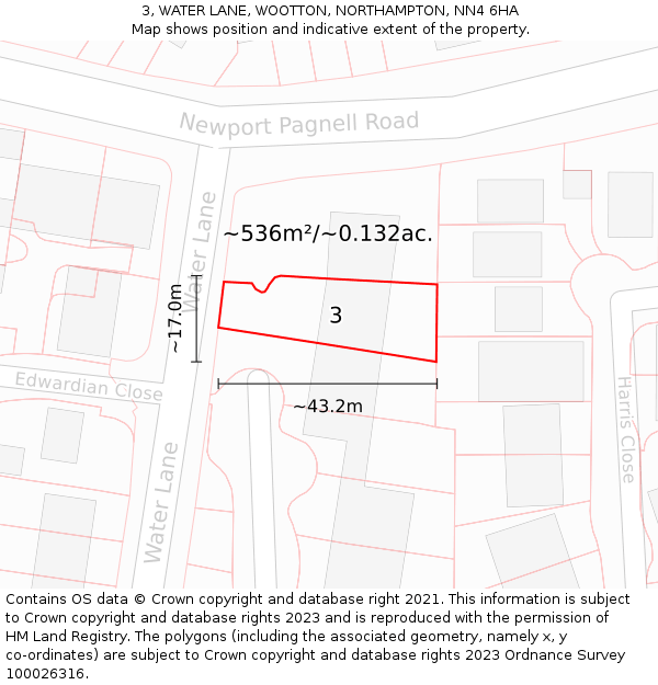 3, WATER LANE, WOOTTON, NORTHAMPTON, NN4 6HA: Plot and title map