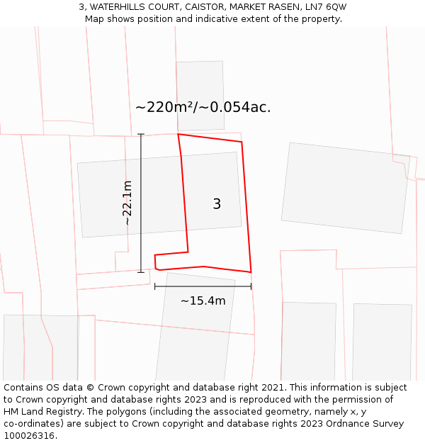 3, WATERHILLS COURT, CAISTOR, MARKET RASEN, LN7 6QW: Plot and title map