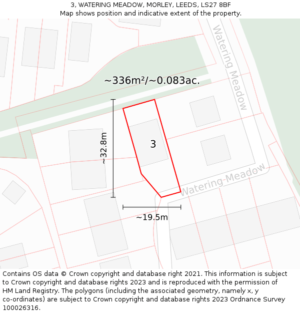 3, WATERING MEADOW, MORLEY, LEEDS, LS27 8BF: Plot and title map