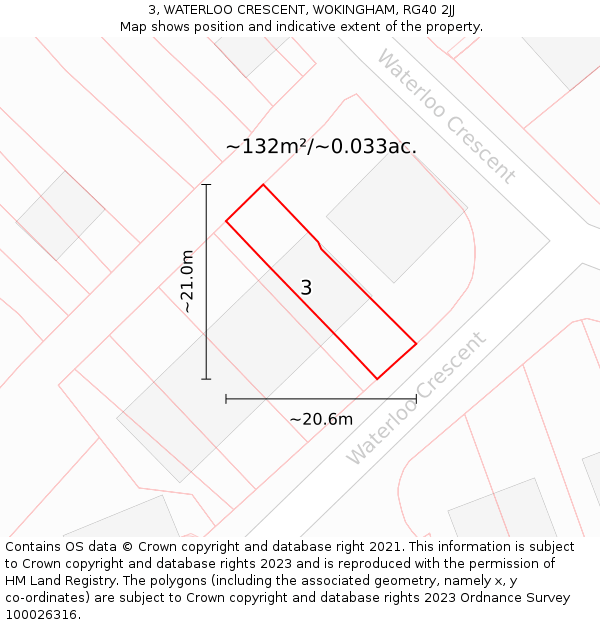 3, WATERLOO CRESCENT, WOKINGHAM, RG40 2JJ: Plot and title map