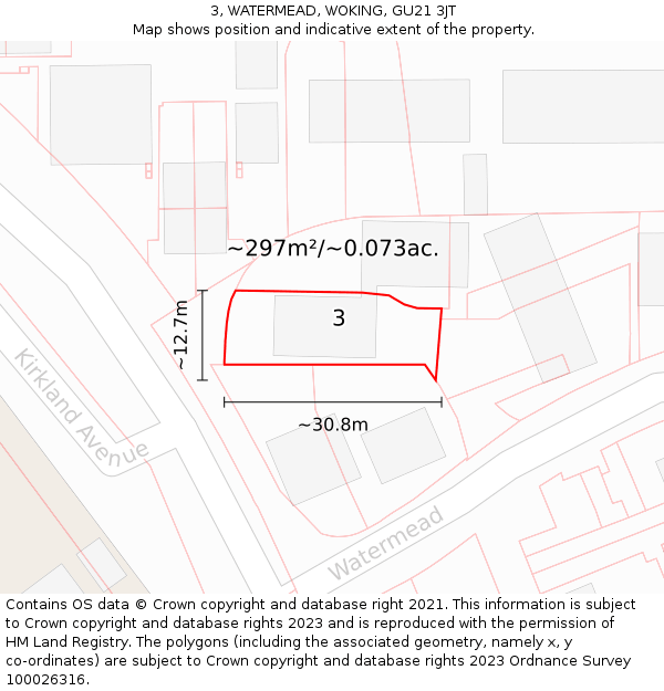 3, WATERMEAD, WOKING, GU21 3JT: Plot and title map