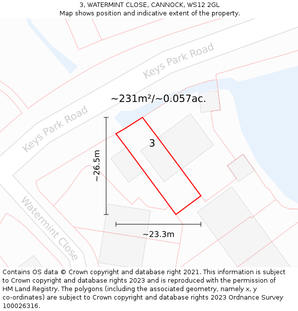 3, WATERMINT CLOSE, CANNOCK, WS12 2GL: Plot and title map