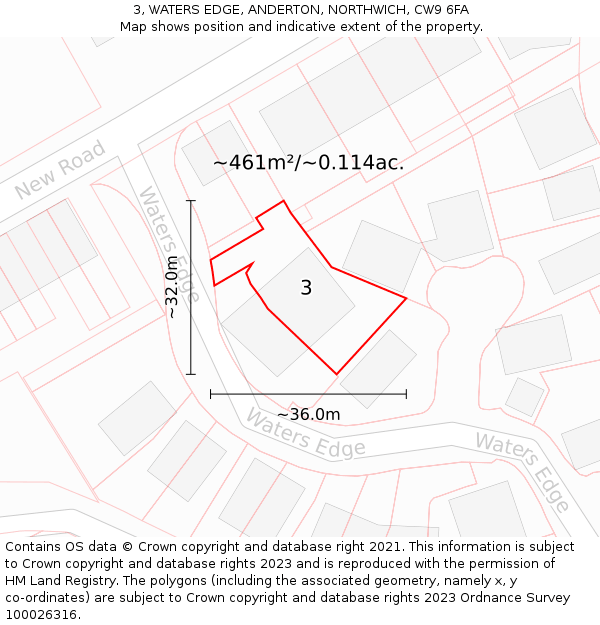 3, WATERS EDGE, ANDERTON, NORTHWICH, CW9 6FA: Plot and title map