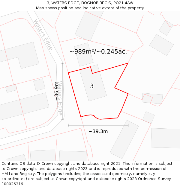 3, WATERS EDGE, BOGNOR REGIS, PO21 4AW: Plot and title map