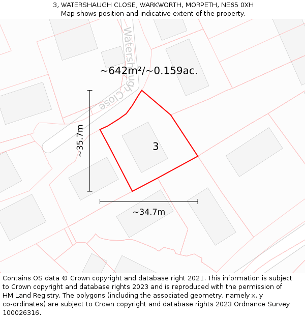 3, WATERSHAUGH CLOSE, WARKWORTH, MORPETH, NE65 0XH: Plot and title map