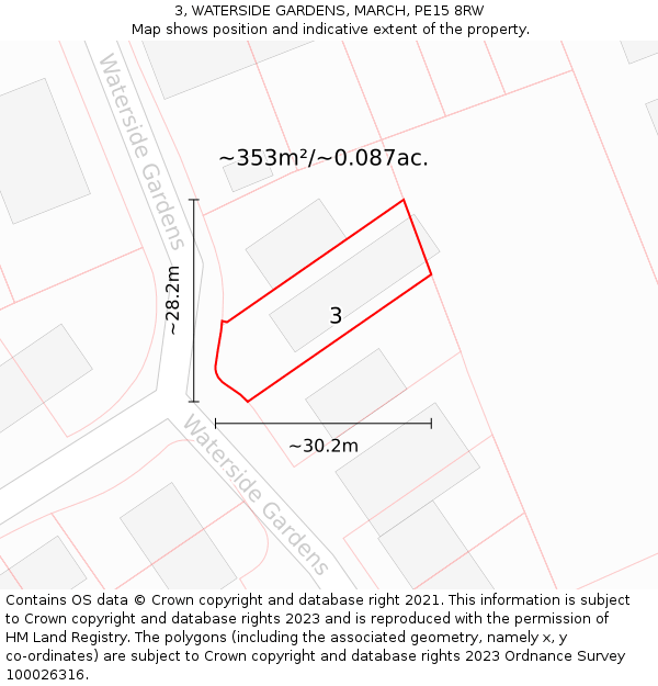 3, WATERSIDE GARDENS, MARCH, PE15 8RW: Plot and title map