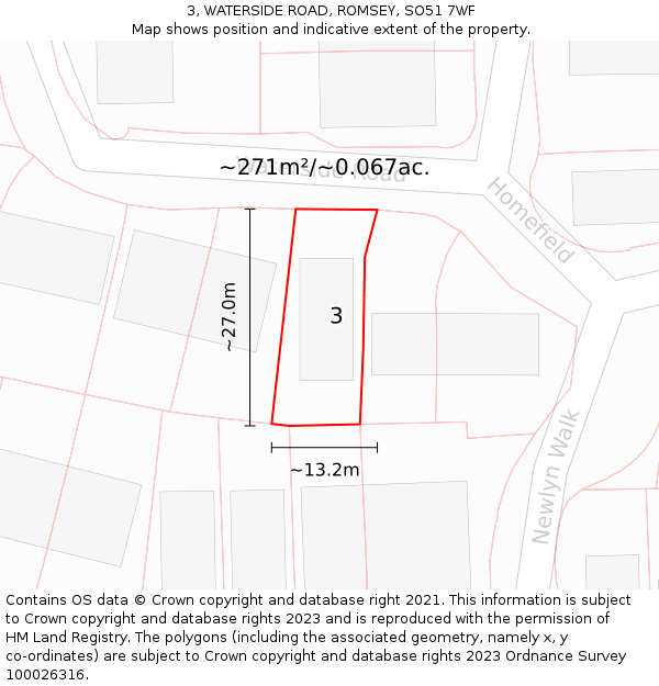 3, WATERSIDE ROAD, ROMSEY, SO51 7WF: Plot and title map