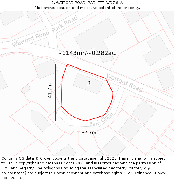 3, WATFORD ROAD, RADLETT, WD7 8LA: Plot and title map