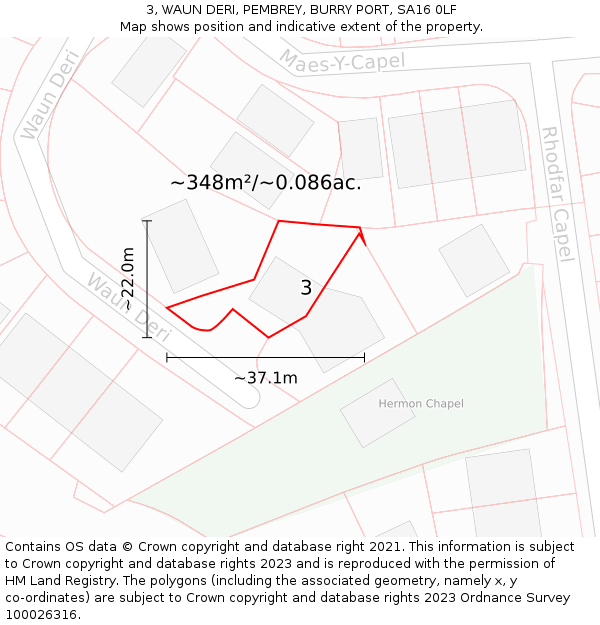 3, WAUN DERI, PEMBREY, BURRY PORT, SA16 0LF: Plot and title map