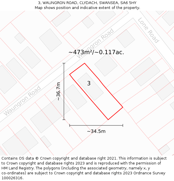3, WAUNGRON ROAD, CLYDACH, SWANSEA, SA6 5HY: Plot and title map