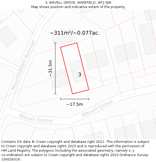 3, WAVELL GROVE, WAKEFIELD, WF2 6JW: Plot and title map