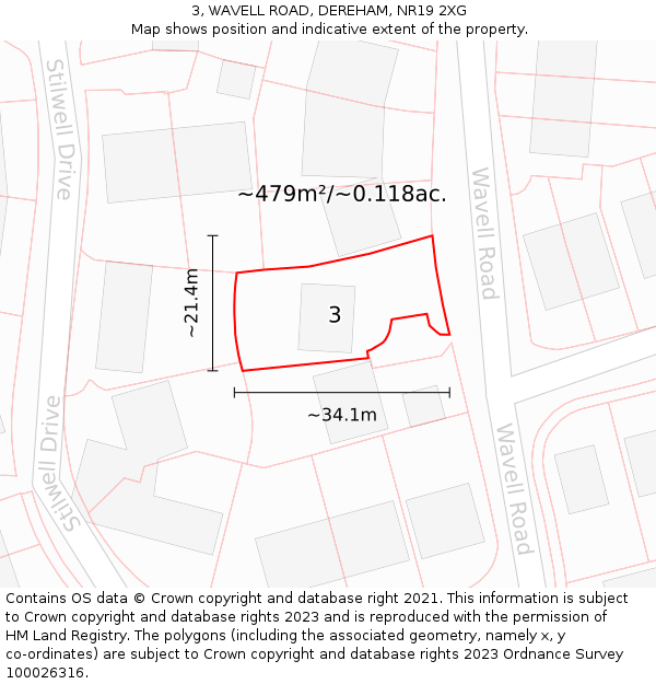 3, WAVELL ROAD, DEREHAM, NR19 2XG: Plot and title map