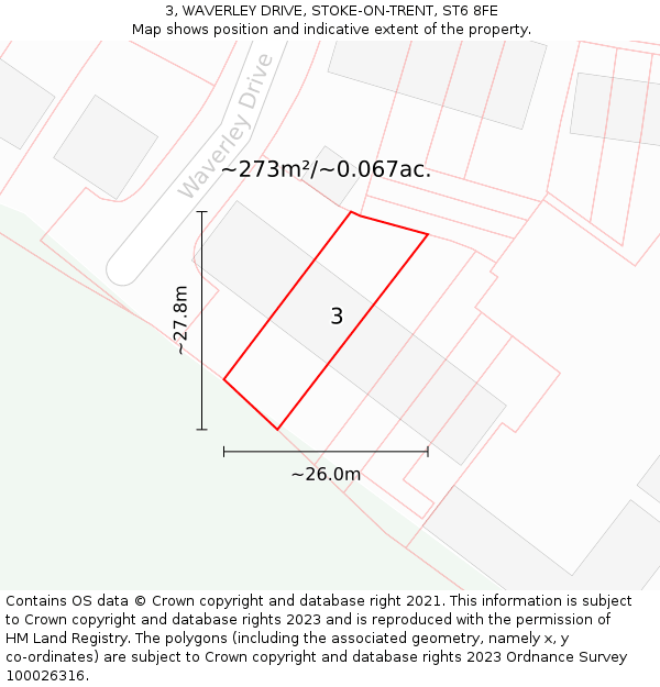 3, WAVERLEY DRIVE, STOKE-ON-TRENT, ST6 8FE: Plot and title map