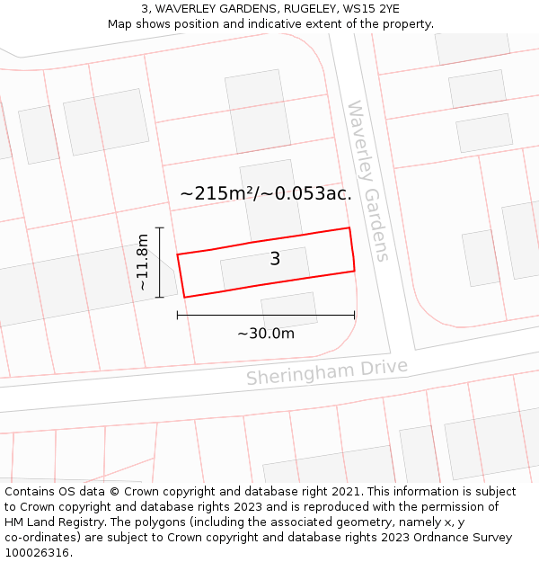 3, WAVERLEY GARDENS, RUGELEY, WS15 2YE: Plot and title map