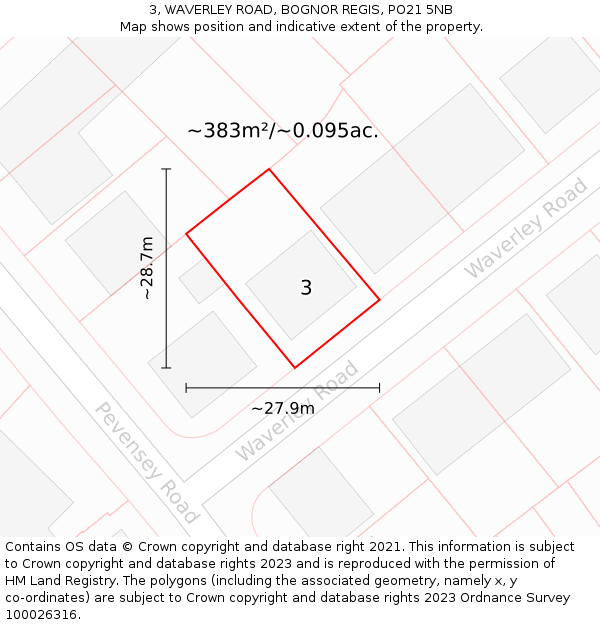 3, WAVERLEY ROAD, BOGNOR REGIS, PO21 5NB: Plot and title map