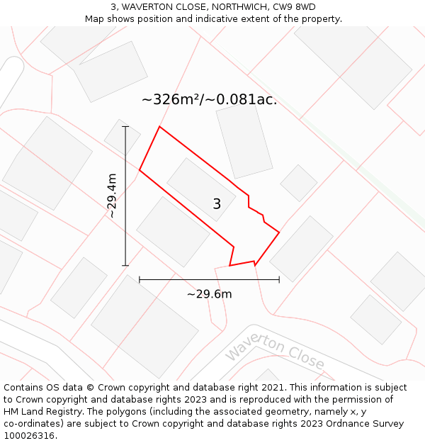 3, WAVERTON CLOSE, NORTHWICH, CW9 8WD: Plot and title map