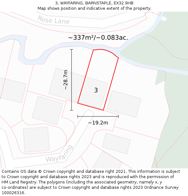 3, WAYFARING, BARNSTAPLE, EX32 9HB: Plot and title map