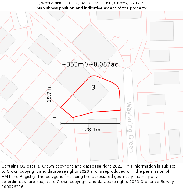 3, WAYFARING GREEN, BADGERS DENE, GRAYS, RM17 5JH: Plot and title map