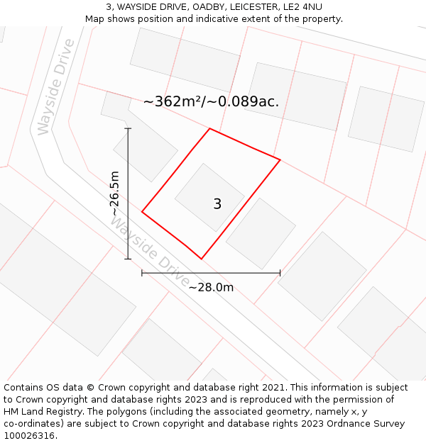 3, WAYSIDE DRIVE, OADBY, LEICESTER, LE2 4NU: Plot and title map