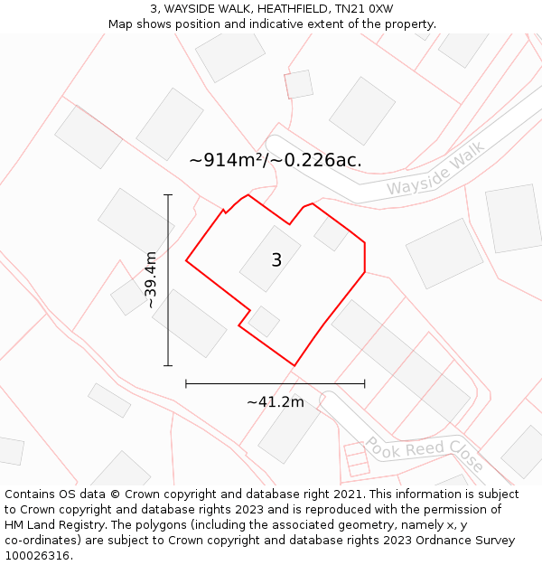 3, WAYSIDE WALK, HEATHFIELD, TN21 0XW: Plot and title map