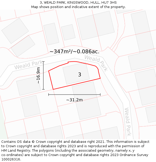 3, WEALD PARK, KINGSWOOD, HULL, HU7 3HS: Plot and title map