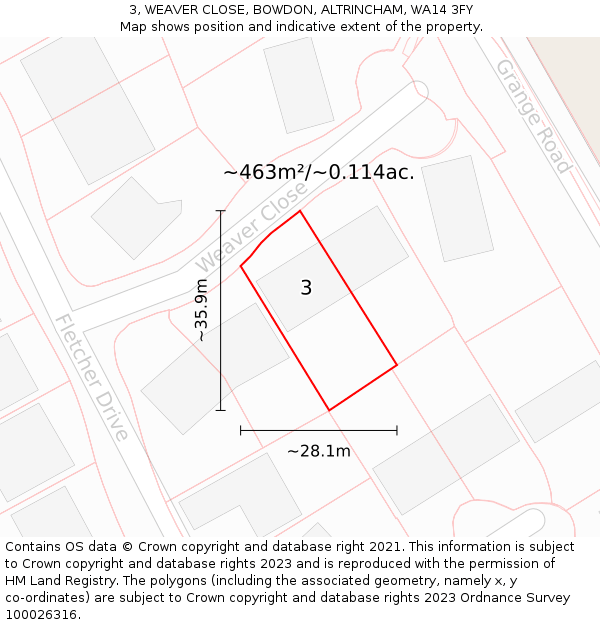 3, WEAVER CLOSE, BOWDON, ALTRINCHAM, WA14 3FY: Plot and title map