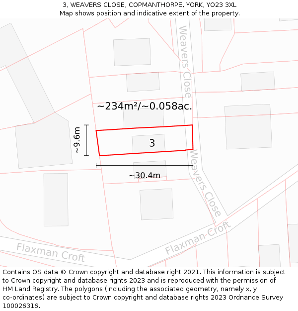 3, WEAVERS CLOSE, COPMANTHORPE, YORK, YO23 3XL: Plot and title map