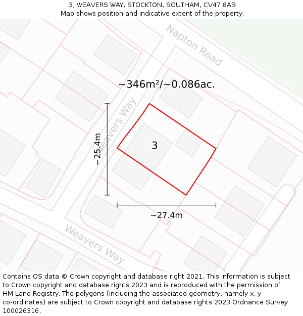 3, WEAVERS WAY, STOCKTON, SOUTHAM, CV47 8AB: Plot and title map