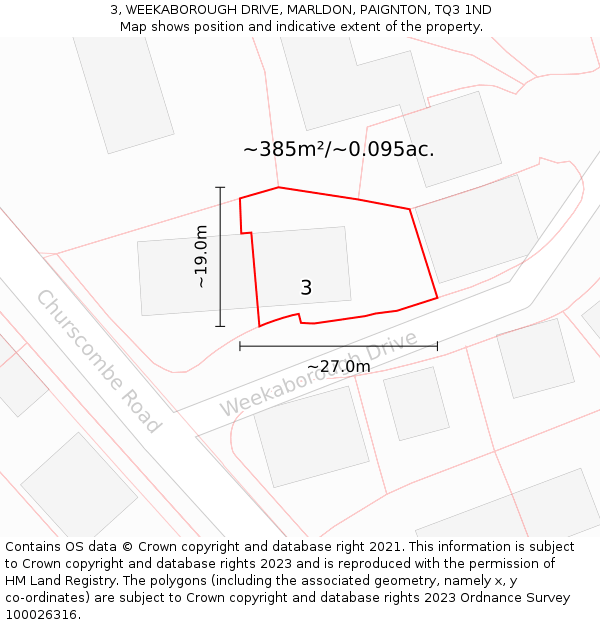 3, WEEKABOROUGH DRIVE, MARLDON, PAIGNTON, TQ3 1ND: Plot and title map