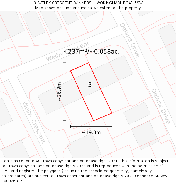 3, WELBY CRESCENT, WINNERSH, WOKINGHAM, RG41 5SW: Plot and title map