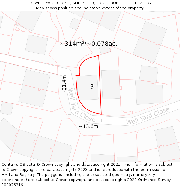 3, WELL YARD CLOSE, SHEPSHED, LOUGHBOROUGH, LE12 9TG: Plot and title map