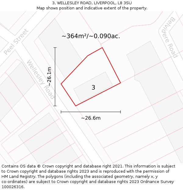 3, WELLESLEY ROAD, LIVERPOOL, L8 3SU: Plot and title map