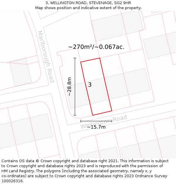 3, WELLINGTON ROAD, STEVENAGE, SG2 9HR: Plot and title map