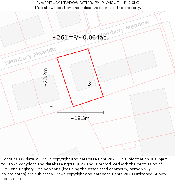 3, WEMBURY MEADOW, WEMBURY, PLYMOUTH, PL9 0LG: Plot and title map