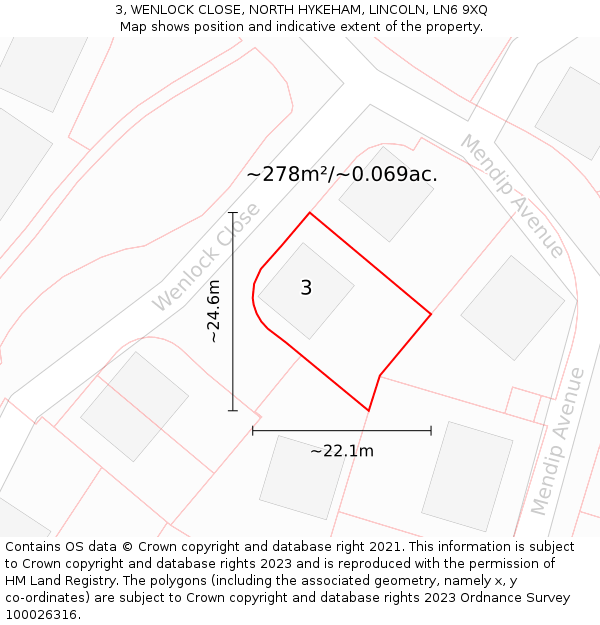 3, WENLOCK CLOSE, NORTH HYKEHAM, LINCOLN, LN6 9XQ: Plot and title map