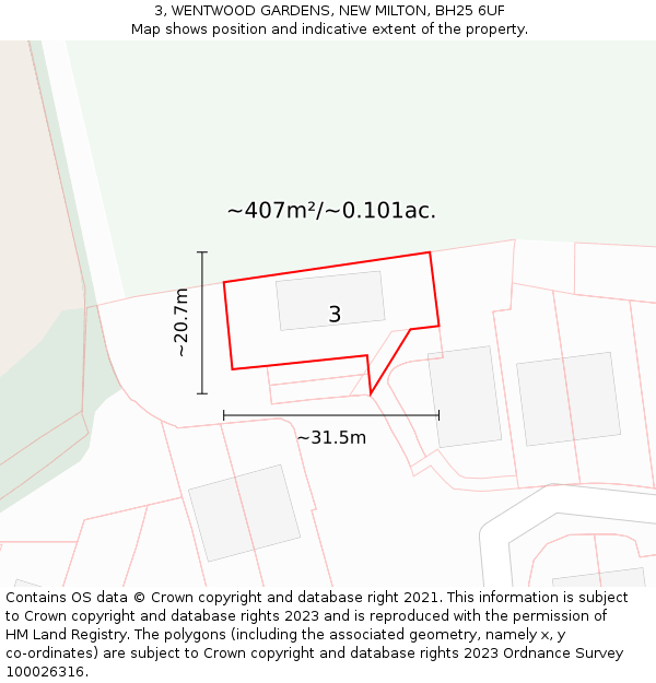 3, WENTWOOD GARDENS, NEW MILTON, BH25 6UF: Plot and title map
