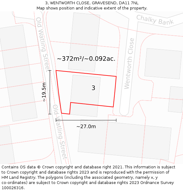 3, WENTWORTH CLOSE, GRAVESEND, DA11 7NL: Plot and title map