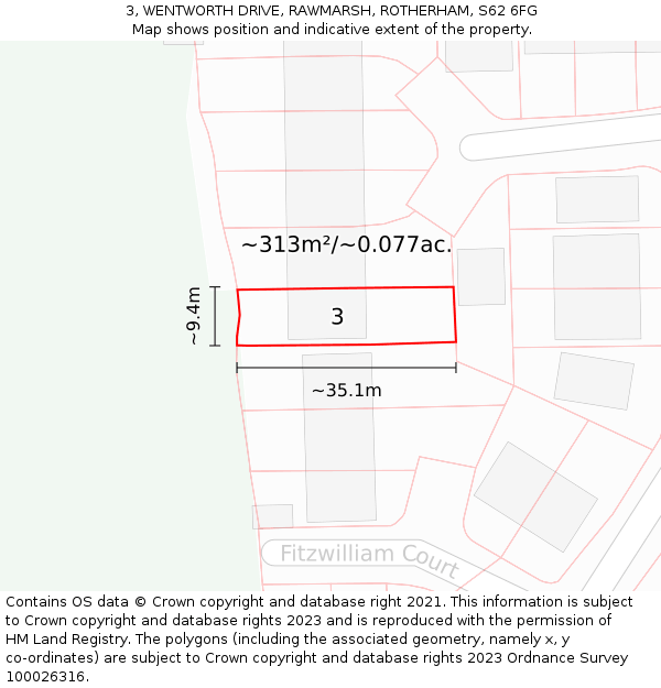 3, WENTWORTH DRIVE, RAWMARSH, ROTHERHAM, S62 6FG: Plot and title map