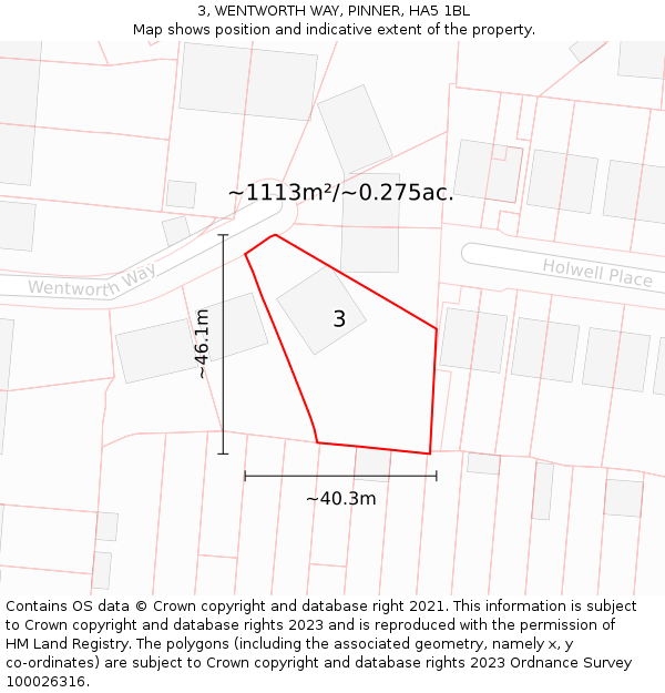 3, WENTWORTH WAY, PINNER, HA5 1BL: Plot and title map