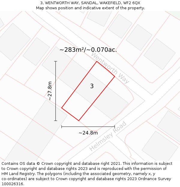 3, WENTWORTH WAY, SANDAL, WAKEFIELD, WF2 6QX: Plot and title map