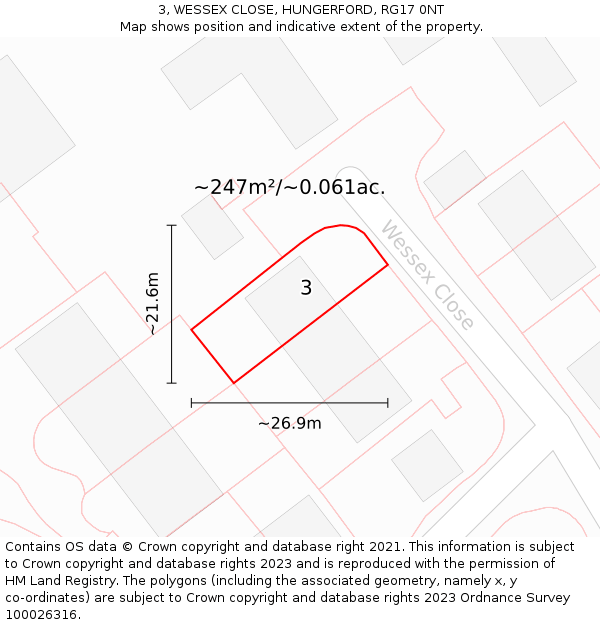 3, WESSEX CLOSE, HUNGERFORD, RG17 0NT: Plot and title map