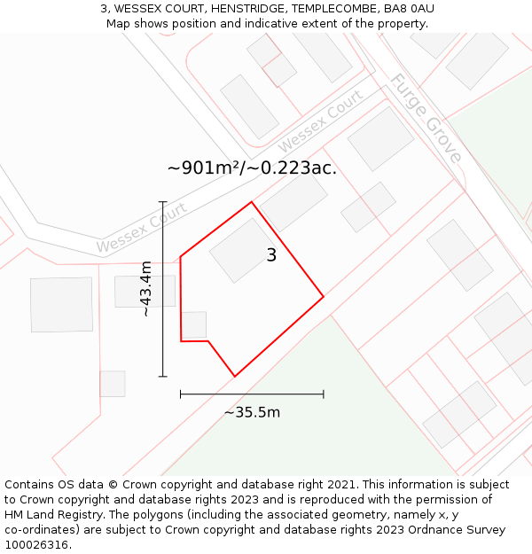 3, WESSEX COURT, HENSTRIDGE, TEMPLECOMBE, BA8 0AU: Plot and title map